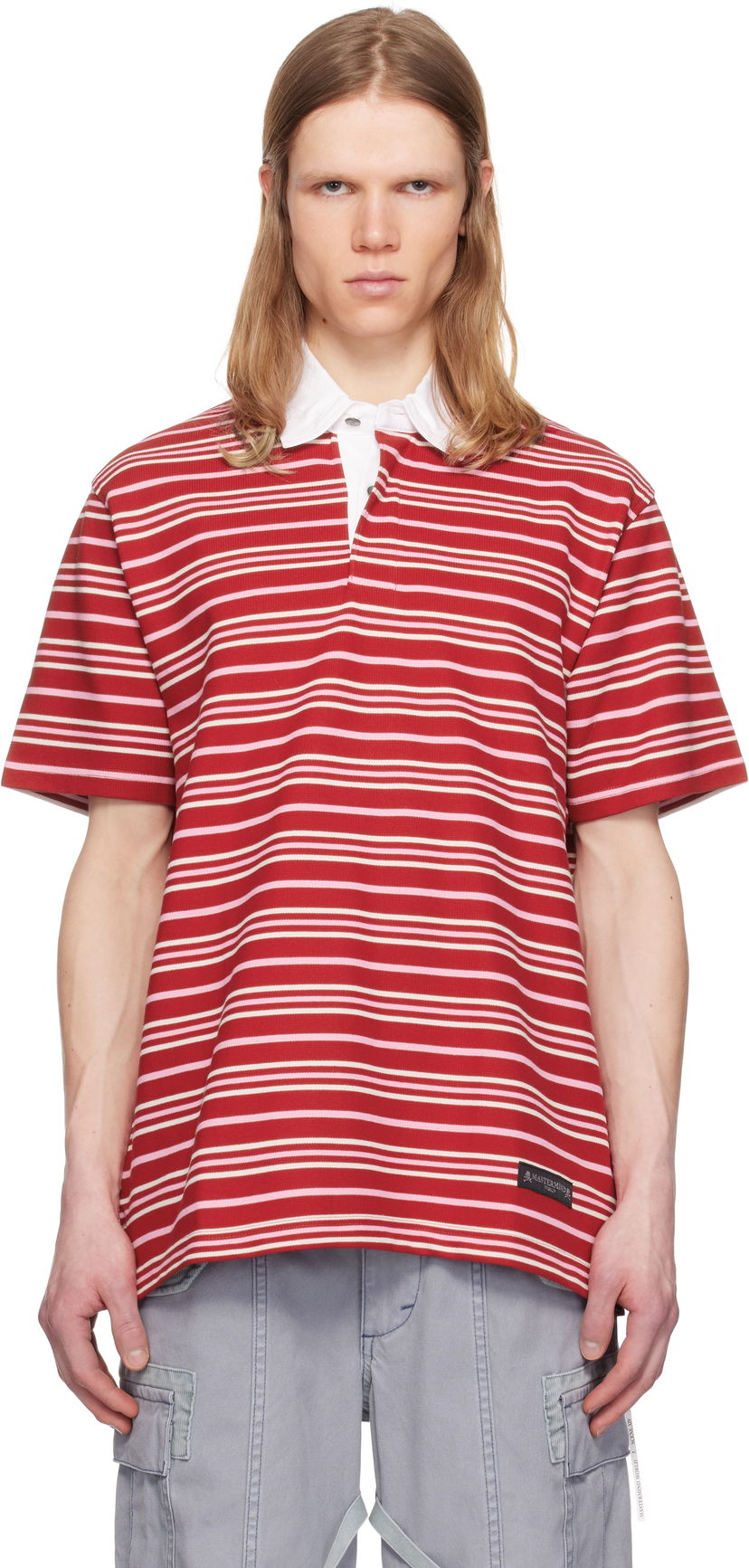 Polo majica Mastermind WORLD MASTERMIND WORLD Short Sleeve Striped Rugby Polo Crvena | MW25S14-TS014-019