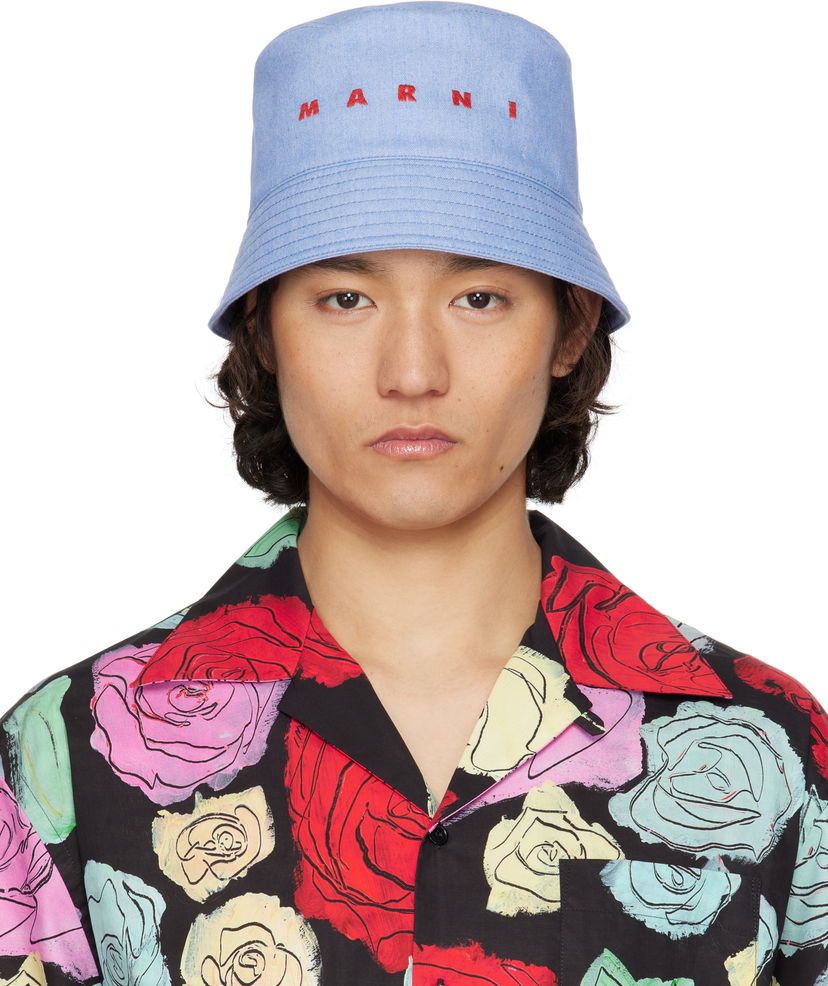 Šešir Marni Marni Embroidered Logo Denim Bucket Hat Plava | CLZC0110S0 UTC476
