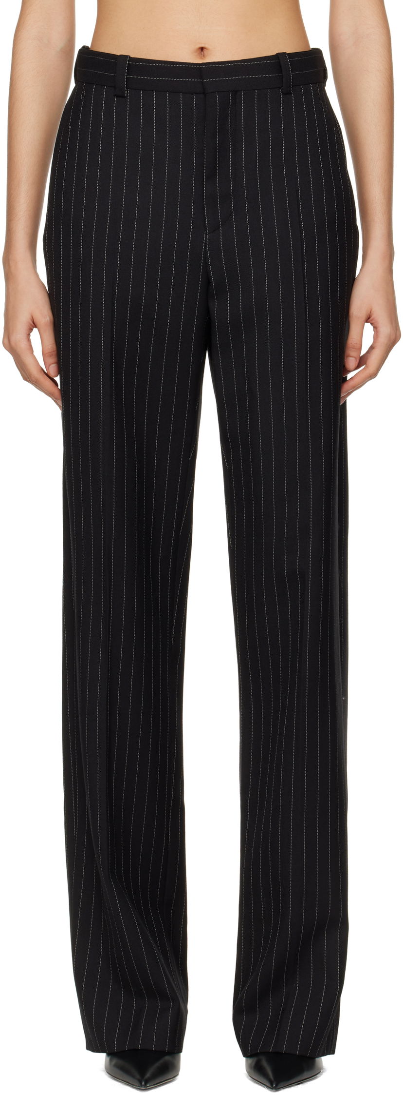 Hlače WARDROBE.NYC Straight Leg Pinstripe Trousers Crna | W2214F24PS