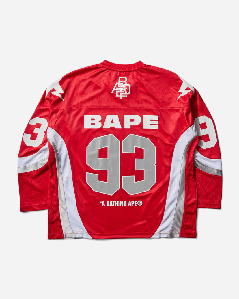 Dres BAPE Jacquard Relaxed Fit Ice Hockey Jersey with 93 and Lightning Bolt Details Crvena | 1L80111313 RED