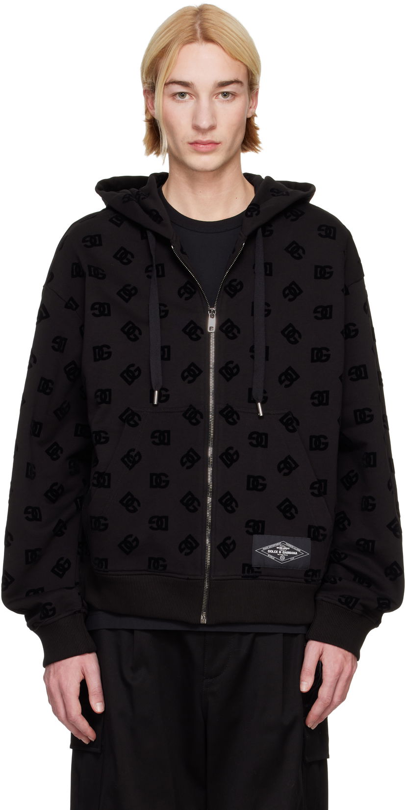 Dukserice Dolce & Gabbana Flocked Logo Zip-Up Hoodie Crna | G9AIYTG7NWD
