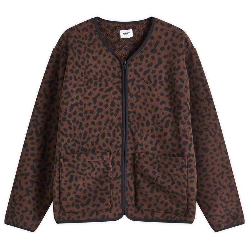 Jakna OBEY Brown Leopard Print Fleece Liner Jacket Smeđa | 221800431