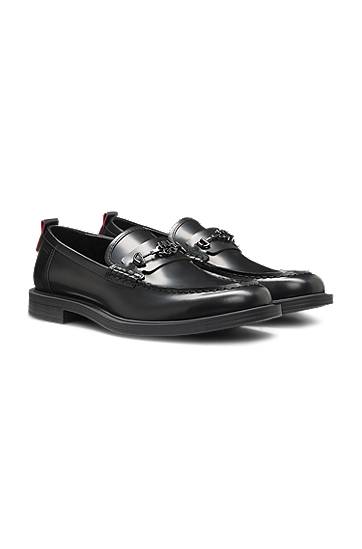 Odjeća i dodaci BOSS Stacked-Logo Bit Leather Loafers Crna | 50548574