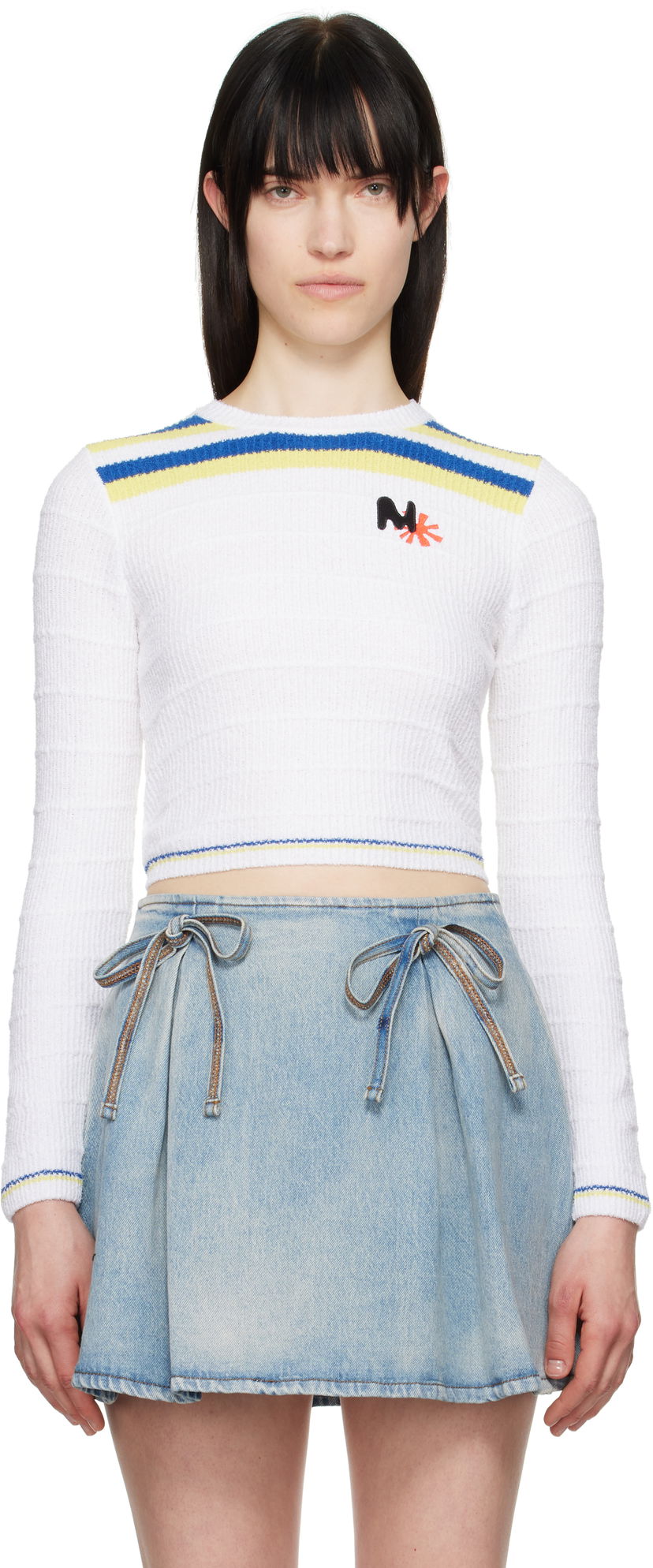 Džemper MSGM MSGM Embroidered Logo Cropped Sweater Bijela | 3841MDM201 257289