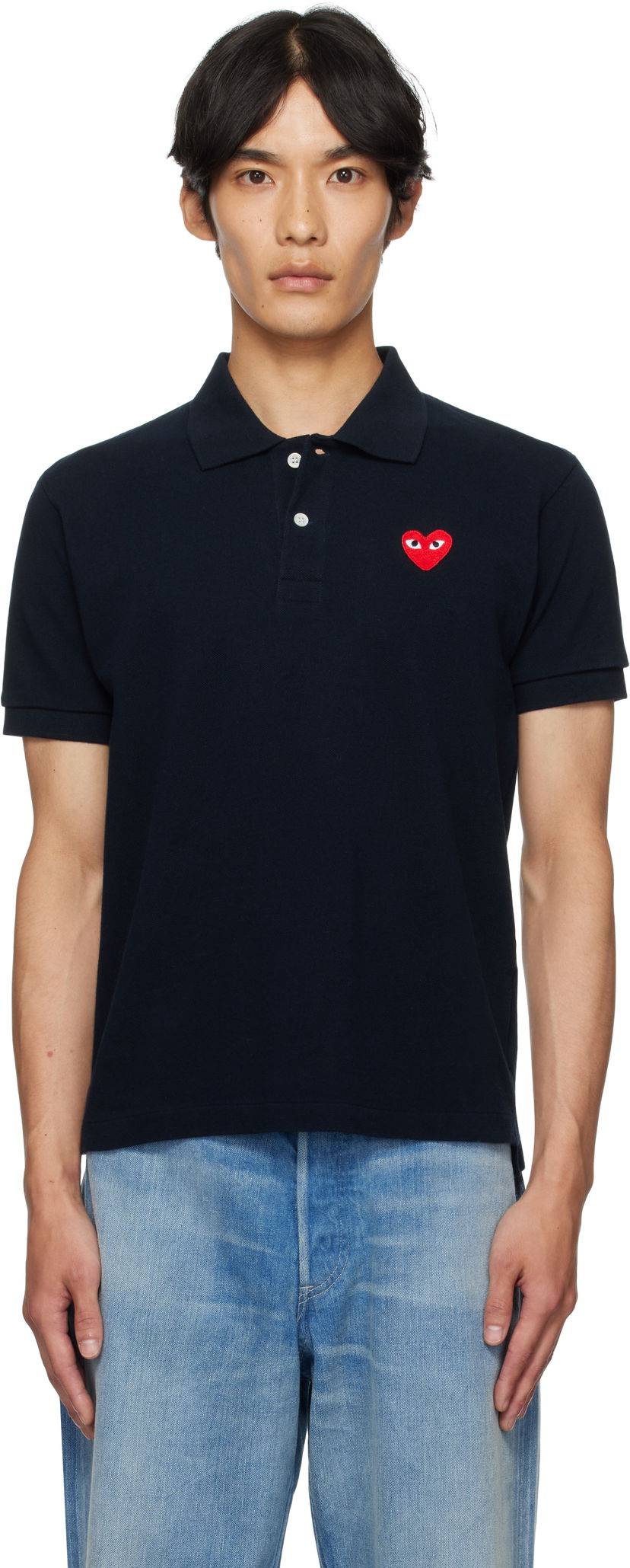Polo majica Comme des Garçons Comme des Garçons Play Heart Patch Polo Tamnoplava | AZ-T006-051
