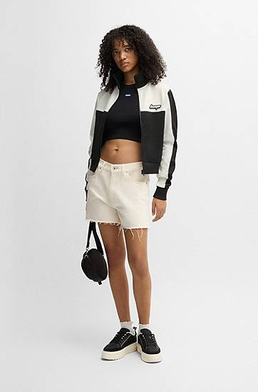 Jakna BOSS Retro Zip-Up Sweatshirt with Color-Blocking Crna | 50537054, 1