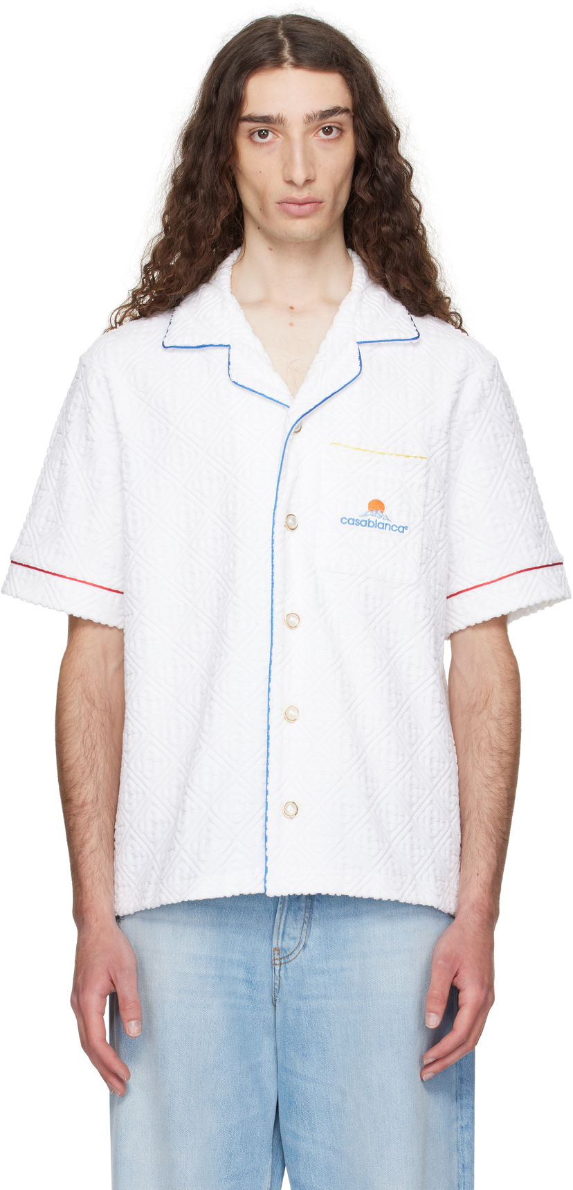 Košulja Casablanca Casablanca Monogram Jacquard Towelling Short Sleeve Shirt Bijela | MPF25-SH-085-01