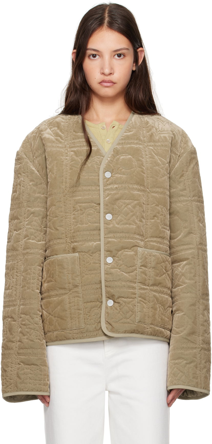 Pernata jakna Nanushka Nanushka Adara Quilted Velvet Jacket Bež | NU24FWJK03166