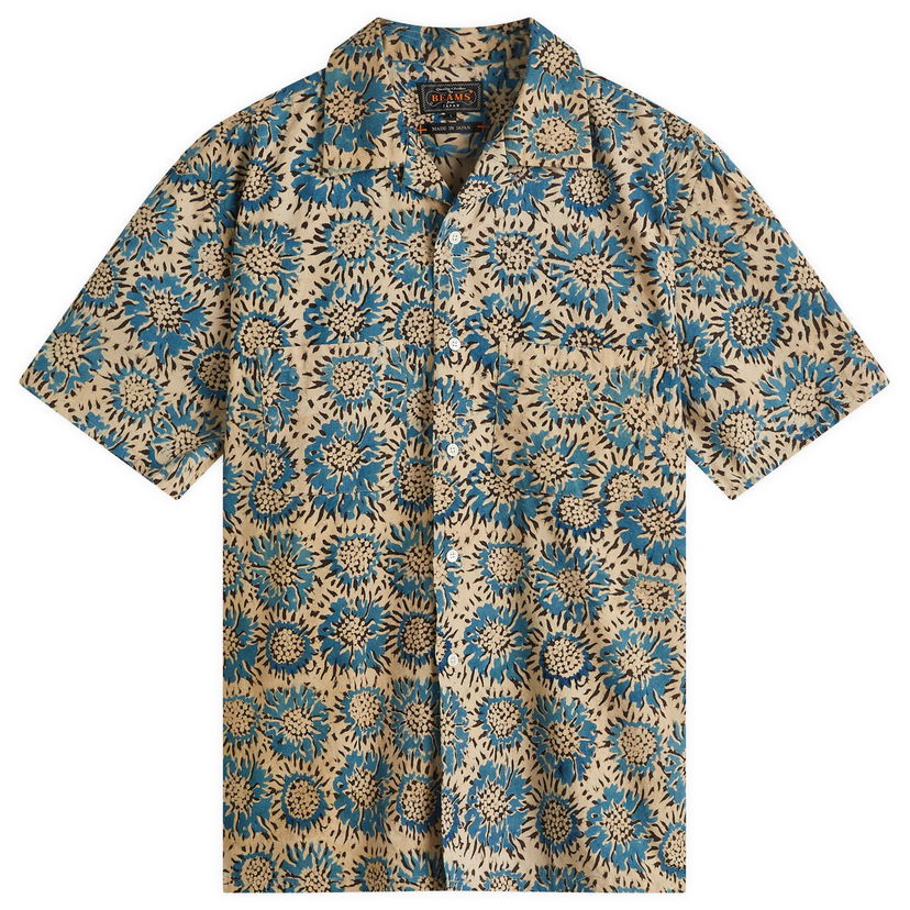 Košulja BEAMS Beams Plus Open Collar Block Print Sunflower Shirt, Size Medium Bež | 3801-0167-139-75