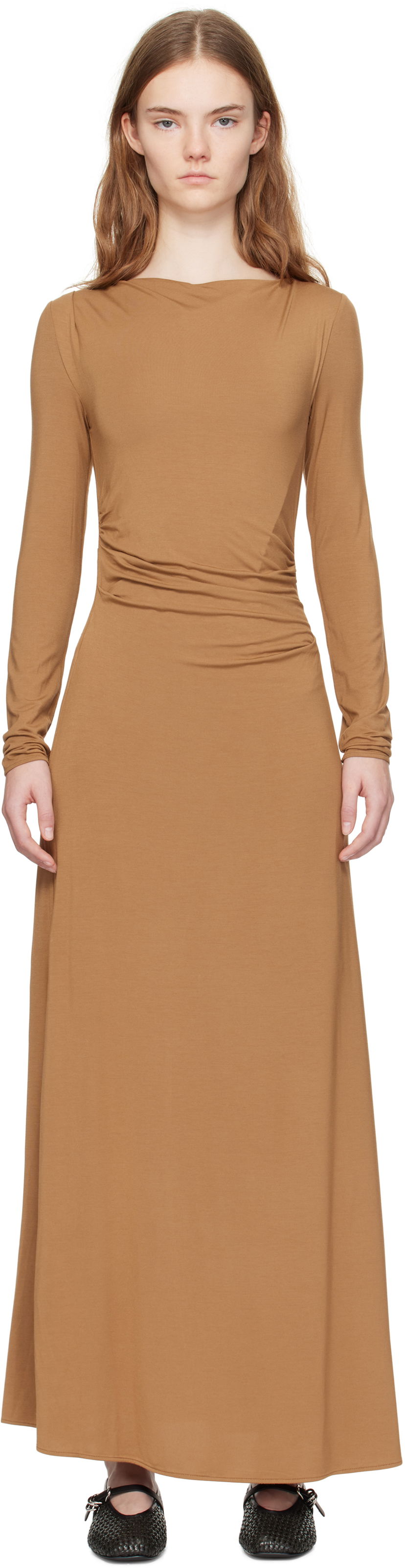 Haljina rag & bone rag & bone Luca Draped Maxi Dress Smeđa | WAC24H3023L923