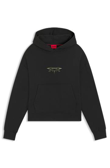 Dukserice BOSS Cotton-terry hoodie with embroidered artwork Crna | 50542558