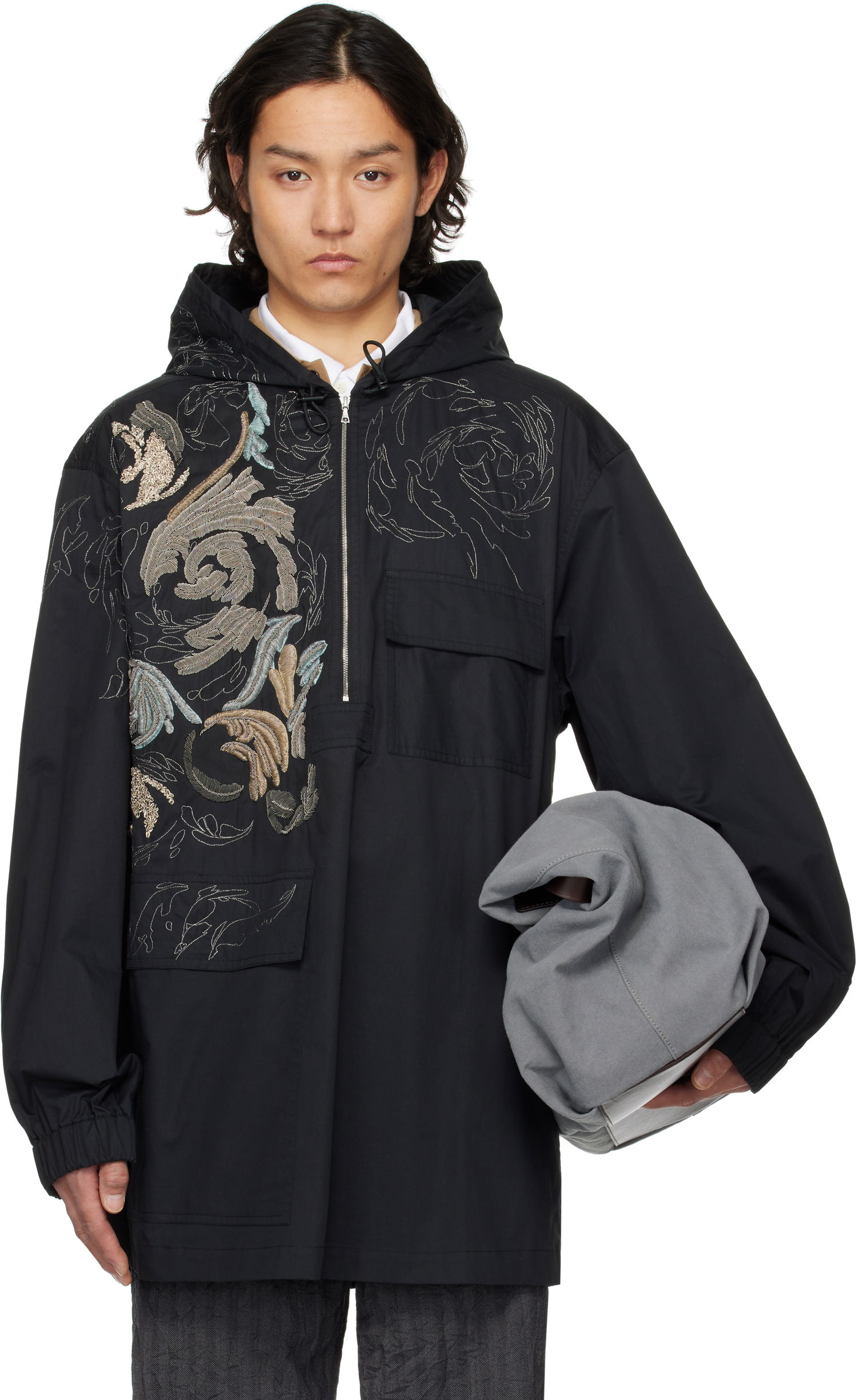 Vjetrovka Dries Van Noten Dries Van Noten Embroidered Hooded Anorak Crna | 251-020545-1147, 0