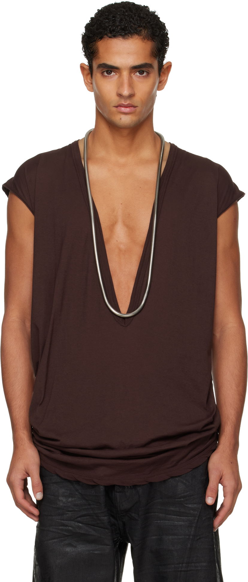 Majica kratkih rukava Rick Owens DRKSHDW Concordians Dylan Deep V-neck T-shirt Smeđa | DU02E7157 BH