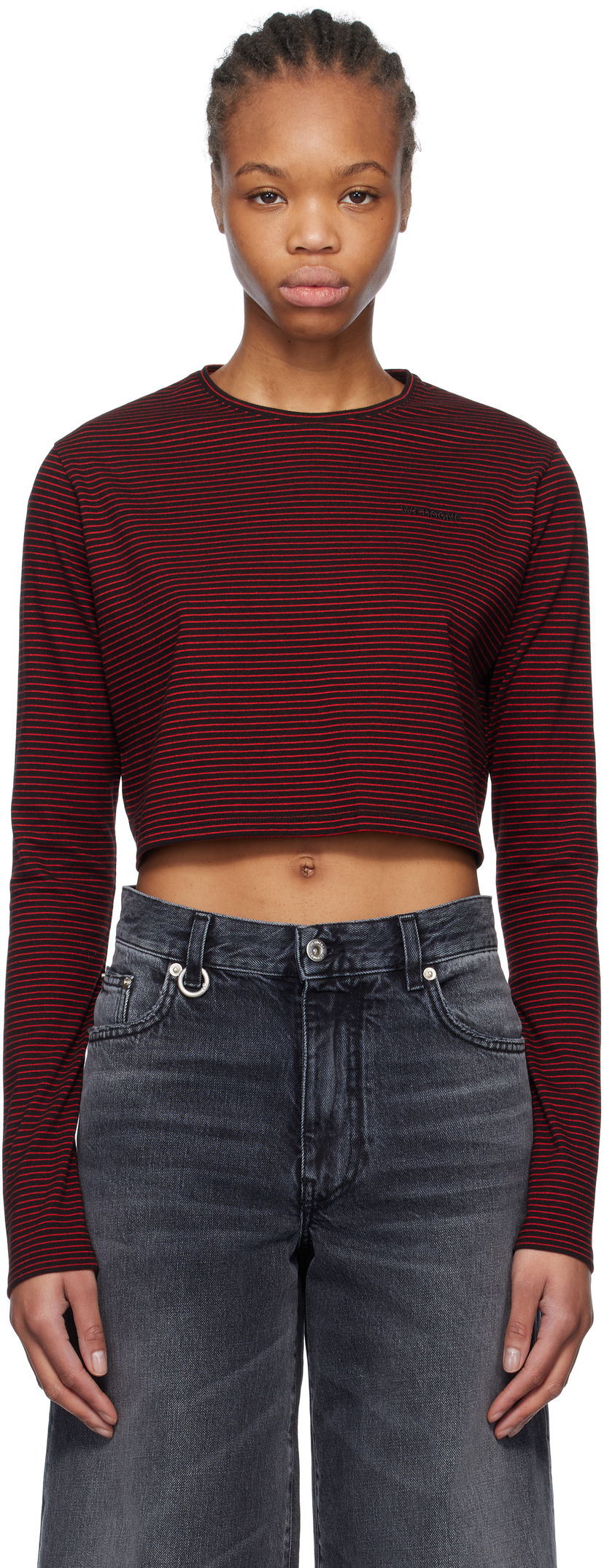 Crop top We11done We11done Striped Cropped Longsleeve T-Shirt Crvena | WD-TT0-25-716-W-BK