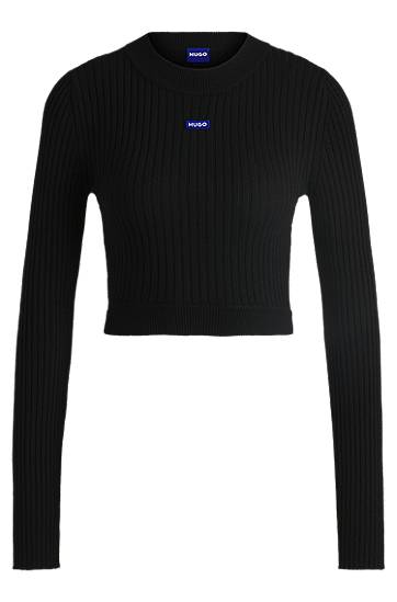 Džemper BOSS HUGO Cropped Ribbed Sweater Crna | 50518280