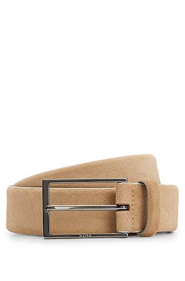 Pojasevi BOSS BOSS Suede Belt with Logo Bež | 50470776