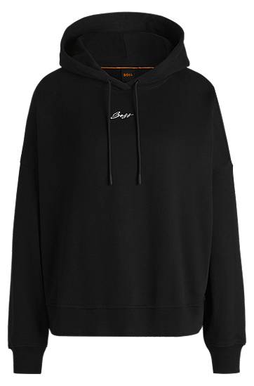 Dukserice BOSS Oversized Cotton Terry Hoodie with Handwritten Logo Crna | 50547572