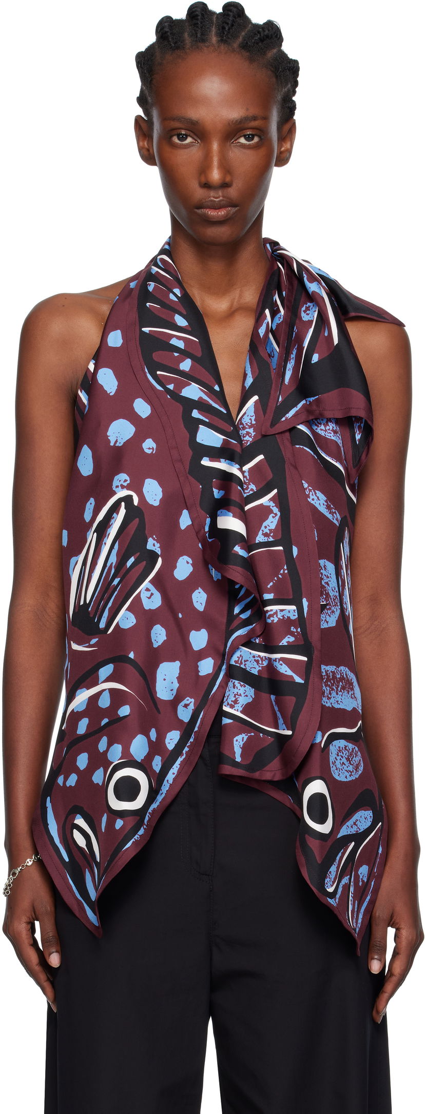 Majica bez rukava Bottega Veneta Bottega Veneta Silk Twill Printed Halter Top Tamnocrvena | 833135 V5JY0