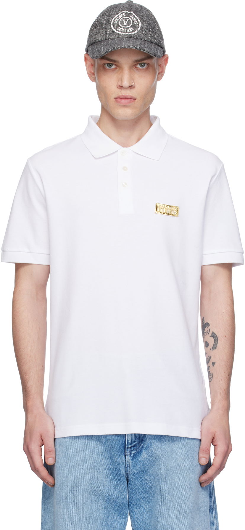 Polo majica Versace Slim-Fit Logo Polo Bijela | E77GAGT08_ECJ01T