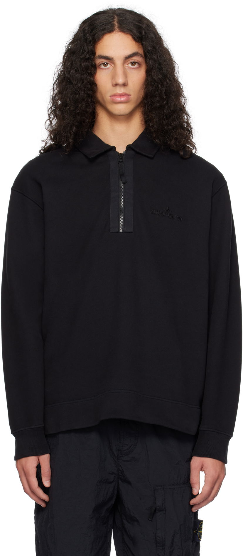 Dukserice Stone Island Stone Island Half-Zip Polo Sweatshirt Crna | 811565120