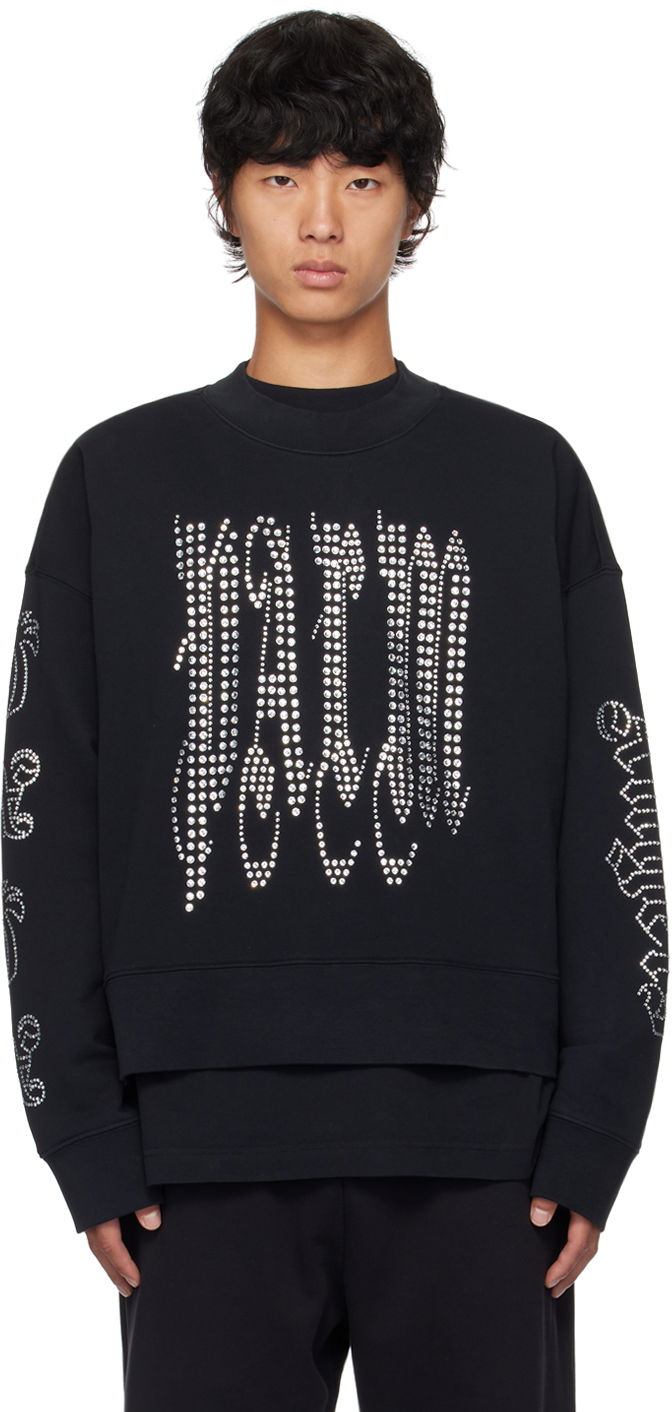 Dukserice Palm Angels Black Gothic Logo Studded Sweatshirt Crna | PMBA026F24FLE0031072