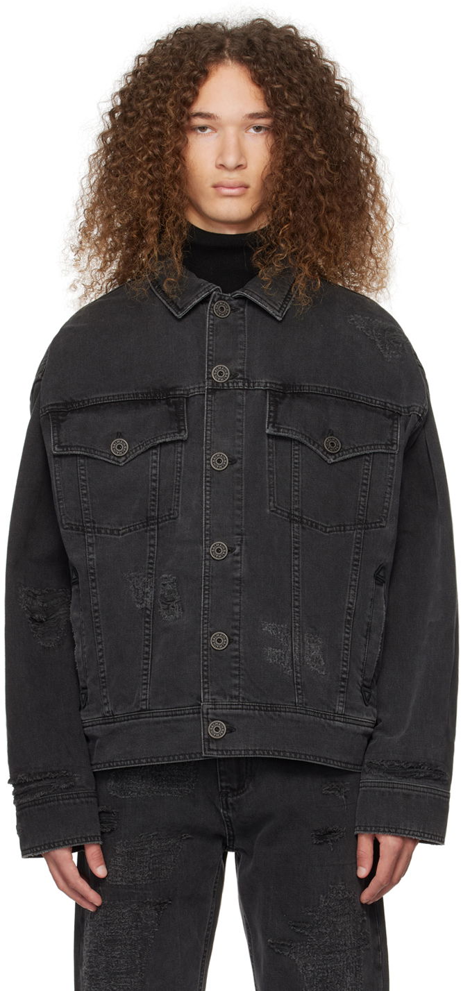 Jakna Balmain Distressed Denim Jacket Crna | CH1TC300DD95
