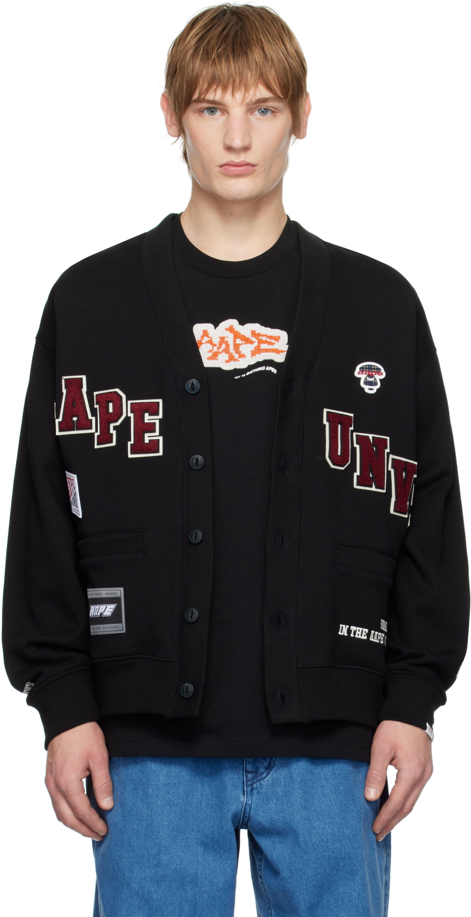 Džemper AAPE by A Bathing Ape AAPE By A Bathing Ape Multi-Logo Button Down Cardigan Crna | AAPSWMB348XXNBKX, 0