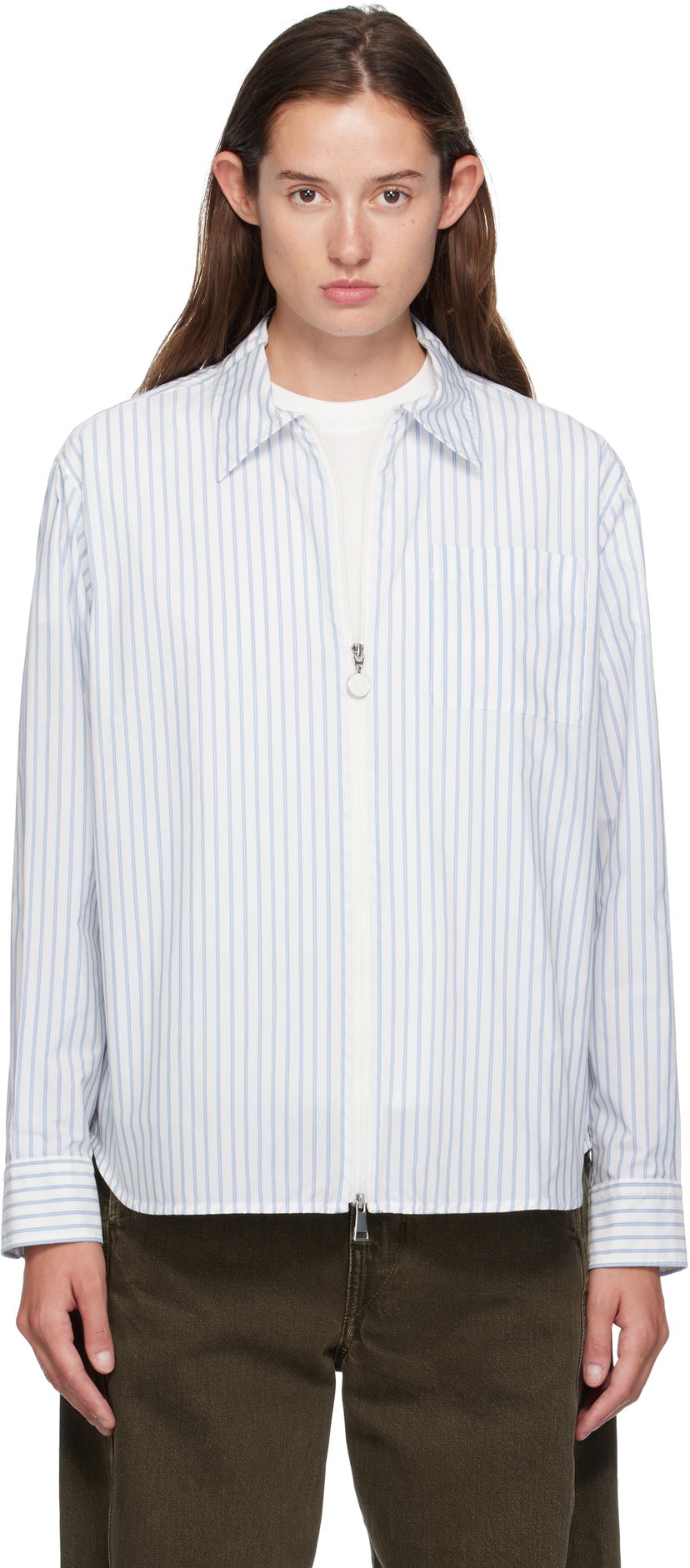 Košulja Moncler Moncler Striped Zip Shirt Bijela | K20932F00016598S1