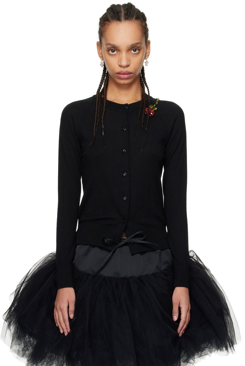 Džemper Simone Rocha Simone Rocha Embellished Flower Cardigan Crna | KMK13TB 0647