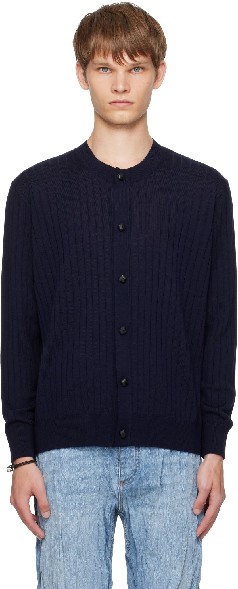 Džemper Bottega Veneta Bottega Veneta Wool Rib Knit Cardigan Tamnoplava | 838111V5L704140