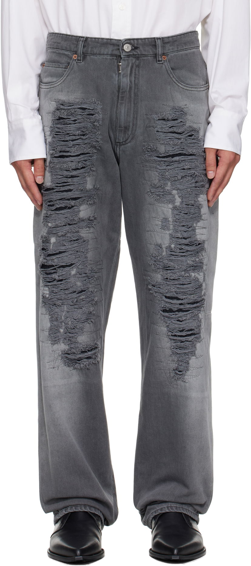 Jeans Maison Margiela MM6 Maison Margiela 5-Pocket Distressed Jeans Siva | SH0LA0030 M30011