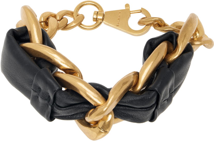 Narukvica Balmain Chain Leather Bracelet Crna | EN1XH471MBLH