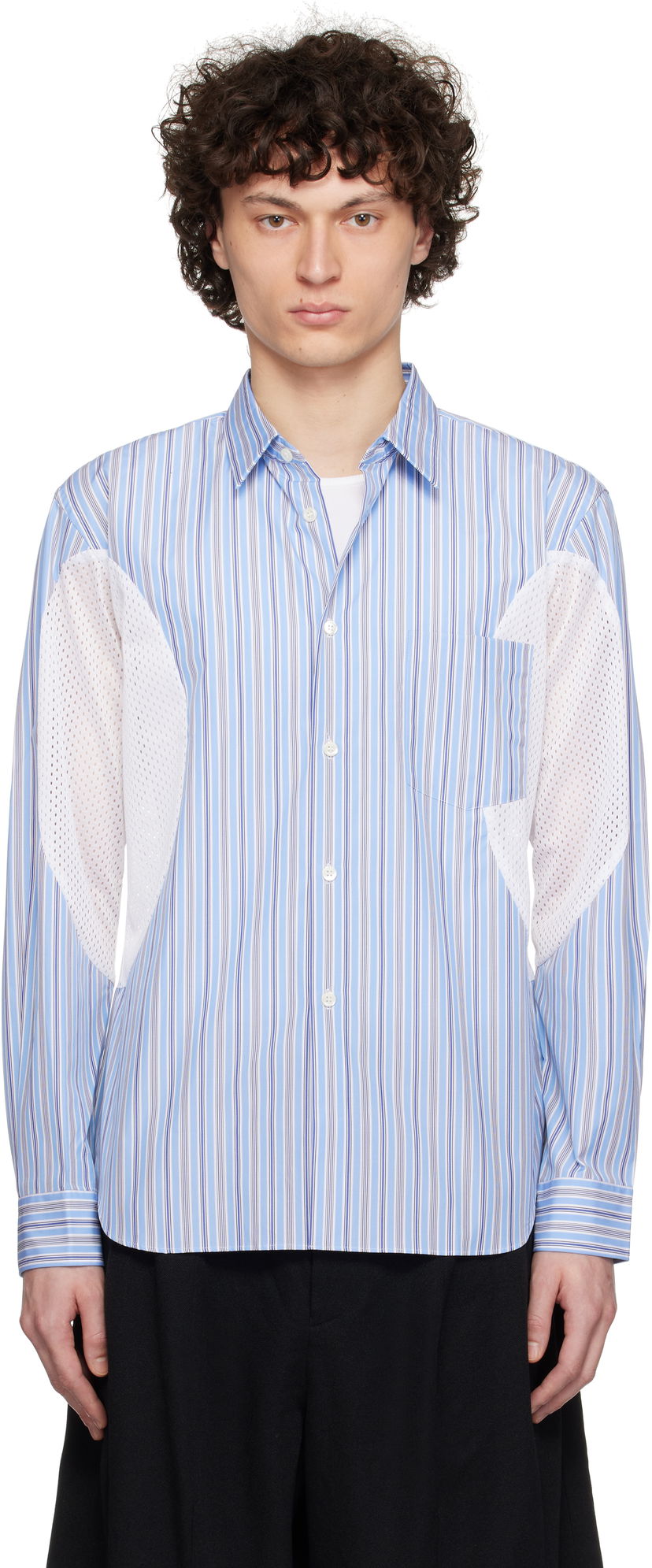 Košulja Comme des Garçons Broad Stripe x Polyester Mesh Shirt Plava | DO-B025-051
