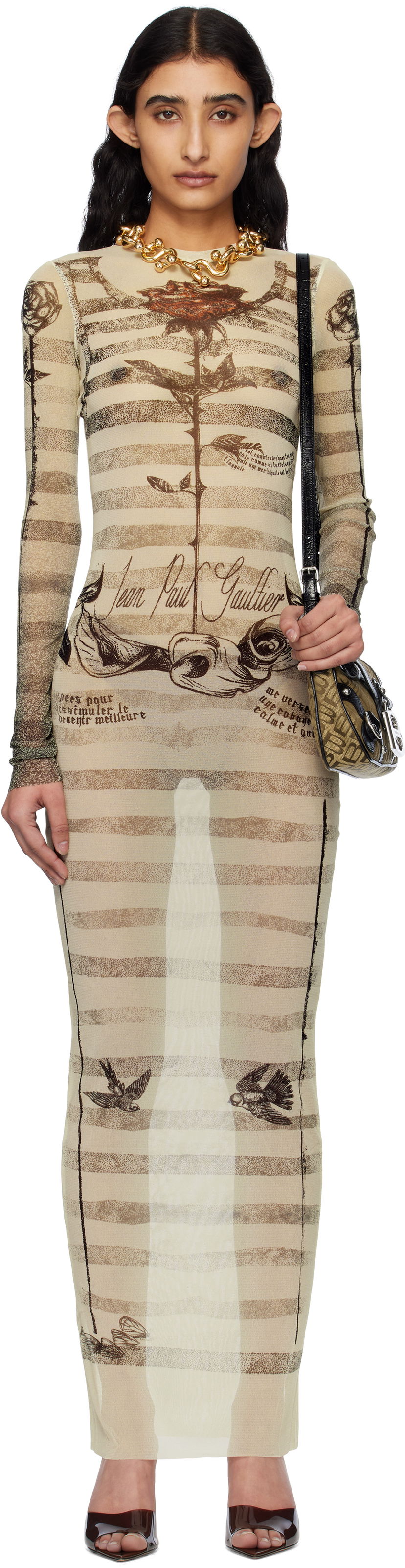 Haljina Jean Paul Gaultier Jean Paul Gaultier Tattoo Marinière Maxi Dress Bež | 25/34-F-RO396-T585-030030