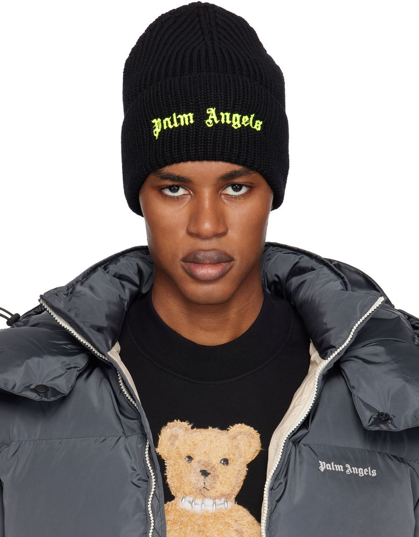 Kapica Palm Angels Classic Logo Ribbed Beanie Crna | PMLC030F24KNI0051065