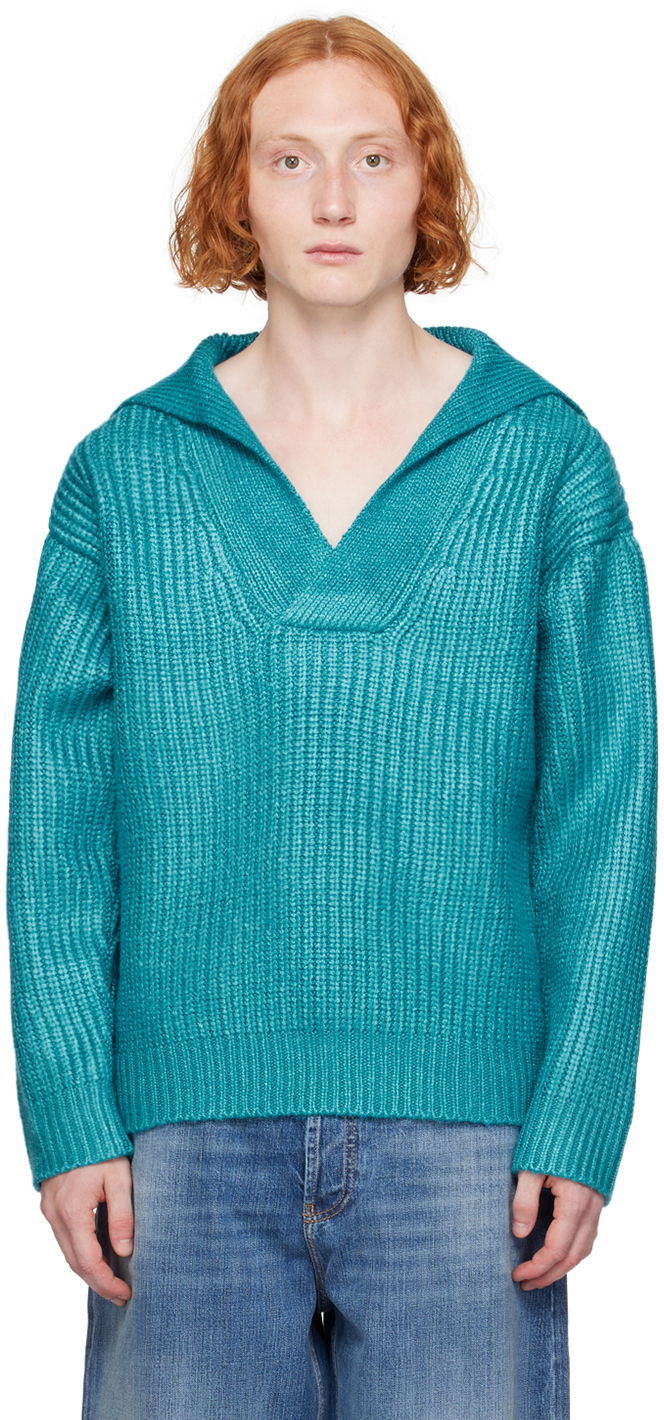 Džemper Valentino Blue V-Neck Sweater Tirkiz | 5V0KC31FAH6