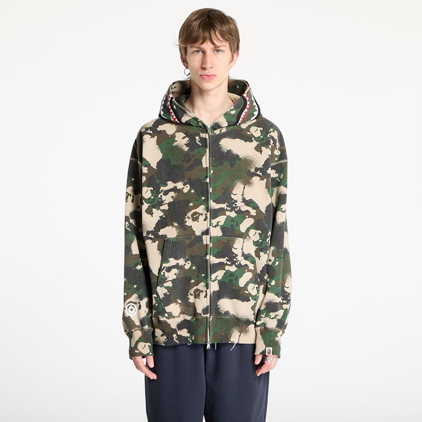 Dukserice BAPE A BATHING APE Map Camo Shark Relaxed Fit Full Zip Hoodie Zelena | 001ZPL301001MGRN