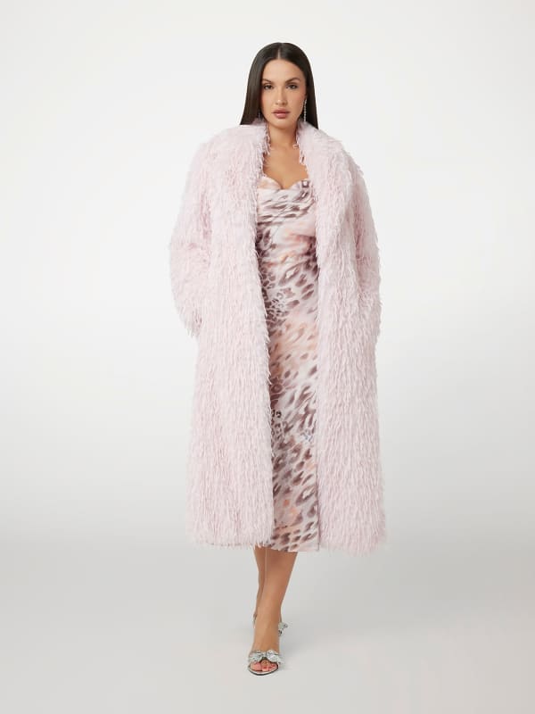Kaputi GUESS Faux Fur Long Coat Ružičasta | W5RL33KCN60