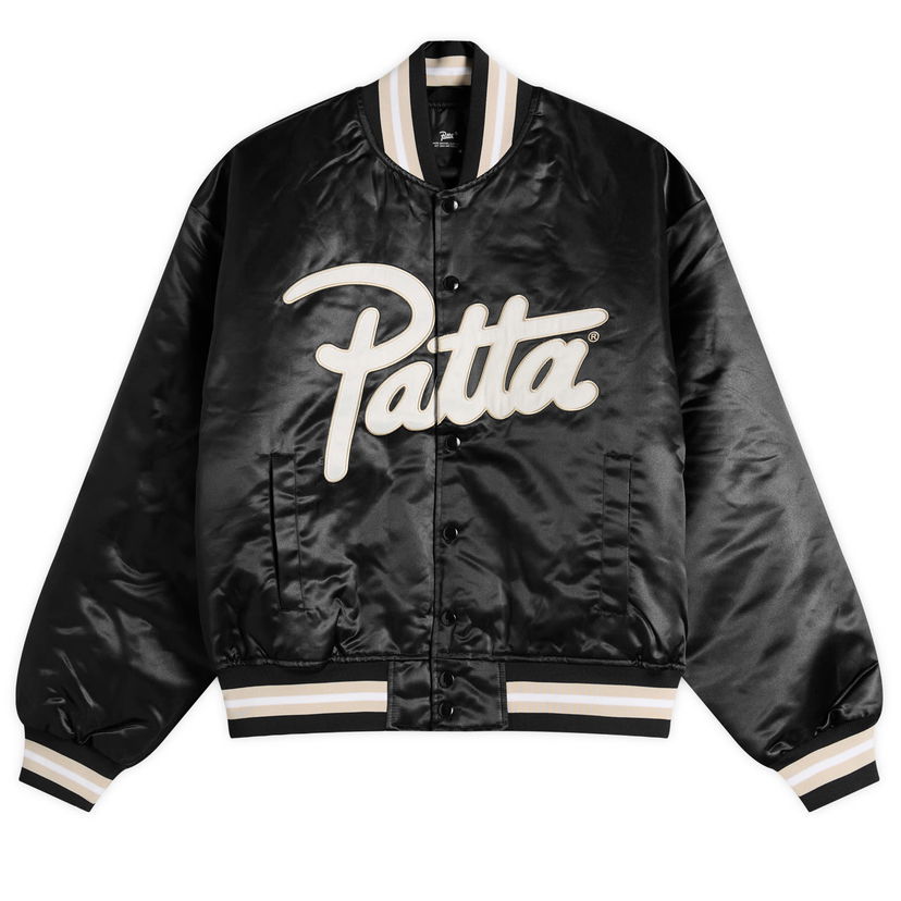 Bomber jakna Patta Patta Script Logo Satin Varsity Jacket, Size Small Crna | POC-AW25-5000-348-0016-001