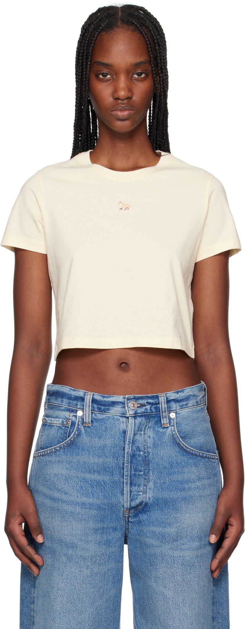 Crop top MAISON KITSUNÉ Maison Kitsuné Baby Fox Patch Cropped T-Shirt Bež | MW00105KJ0008