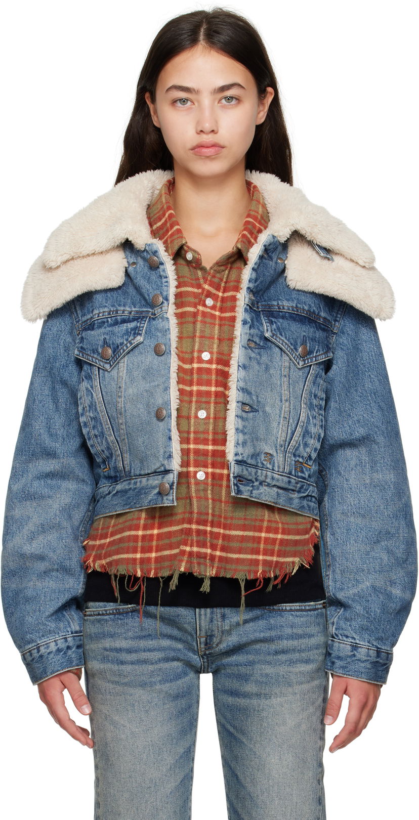Jakna R13 R13 Double Collar Sherpa Trucker Jacket Plava | R13WD181-D344A