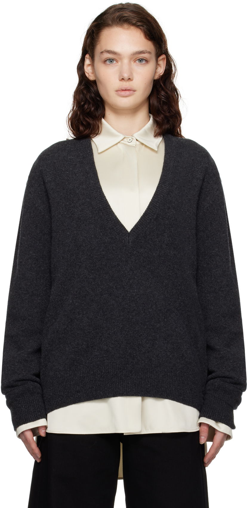 Džemper LEMAIRE LEMAIRE Deep V-Neck Sweater Siva | TO1253 LK1026