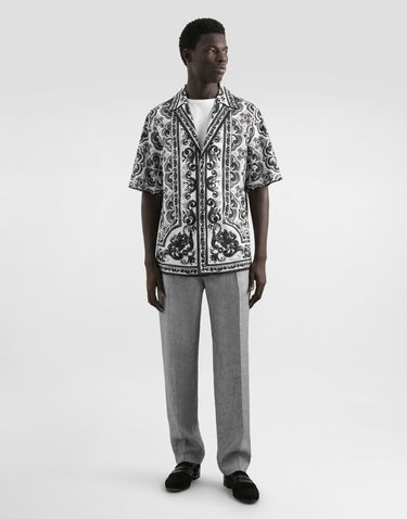 Hlače Dolce & Gabbana Dolce & Gabbana Washed Linen Canvas Drawstring Trousers Siva | GP12PTFU4MFS8290, 3