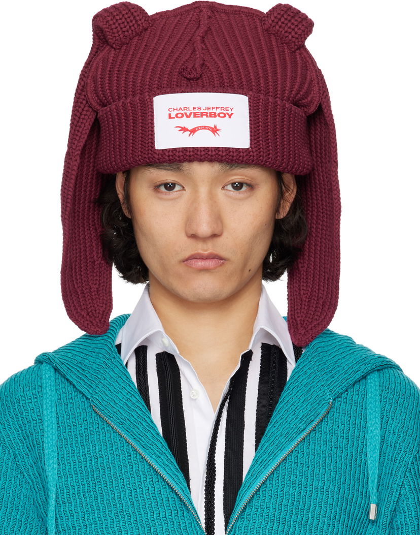 Kapica Charles Jeffrey Loverboy Charles Jeffrey LOVERBOY Chunky Knit Rabbit Beanie Tamnocrvena | 54130402