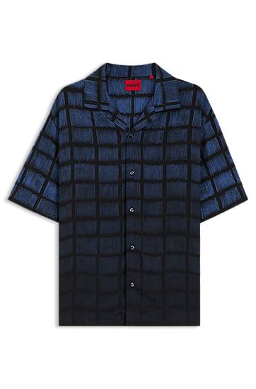 Košulja BOSS Oversized-Fit Square-Print Poplin Shirt Plava | 50545317
