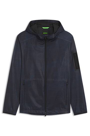 Parka BOSS BOSS Active Hooded Parka Jacket with All-Over Print Tamnoplava | 50547720