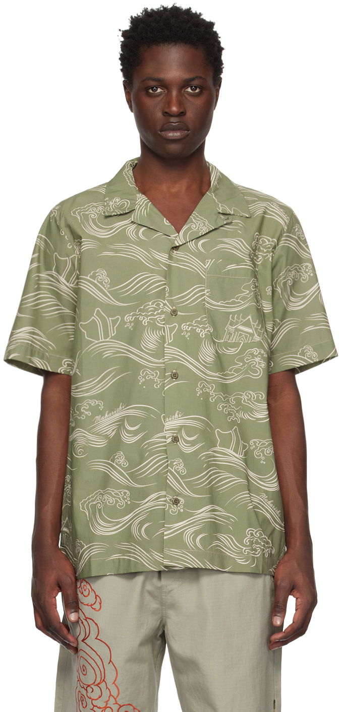 Košulja Maharishi Wave Print Relaxed Fit Shirt Zelena | 4263