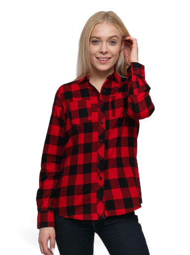 Košulja Urban Classics Ladies Turnup Checked Flanell Shirt Višebojno | tb1280 Black/ Red
