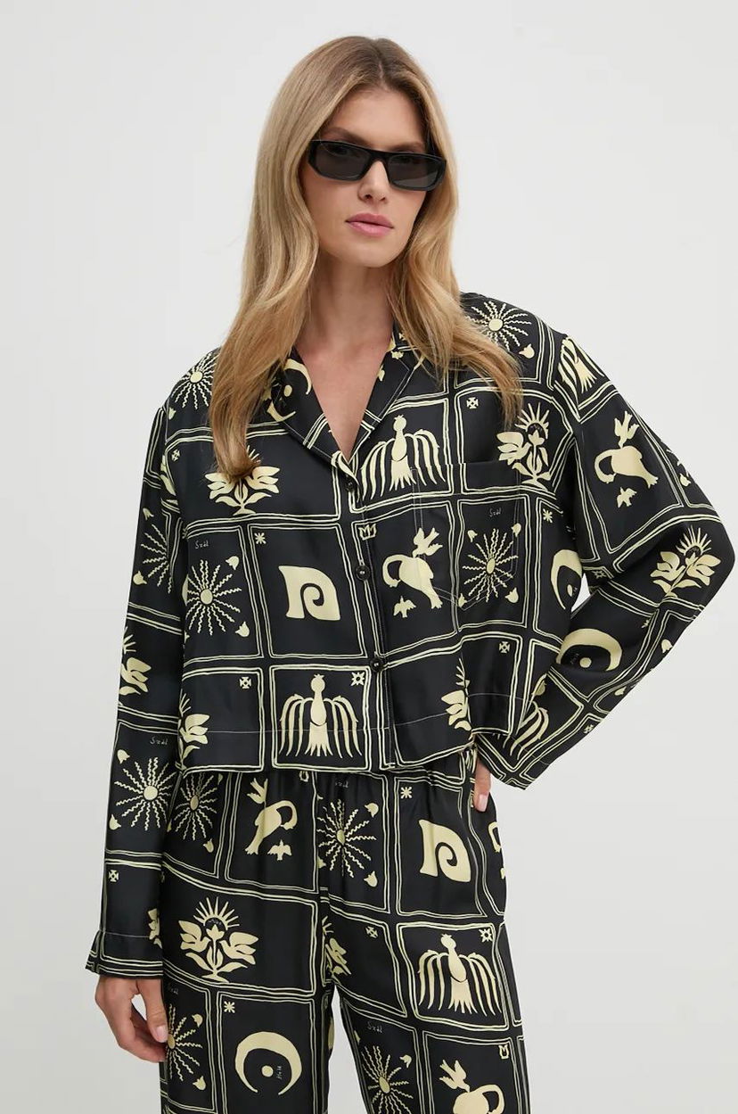 Košulja Nanushka Relaxed Fit Printed Shirt with Classic Collar Crna | NW24PFTP5499