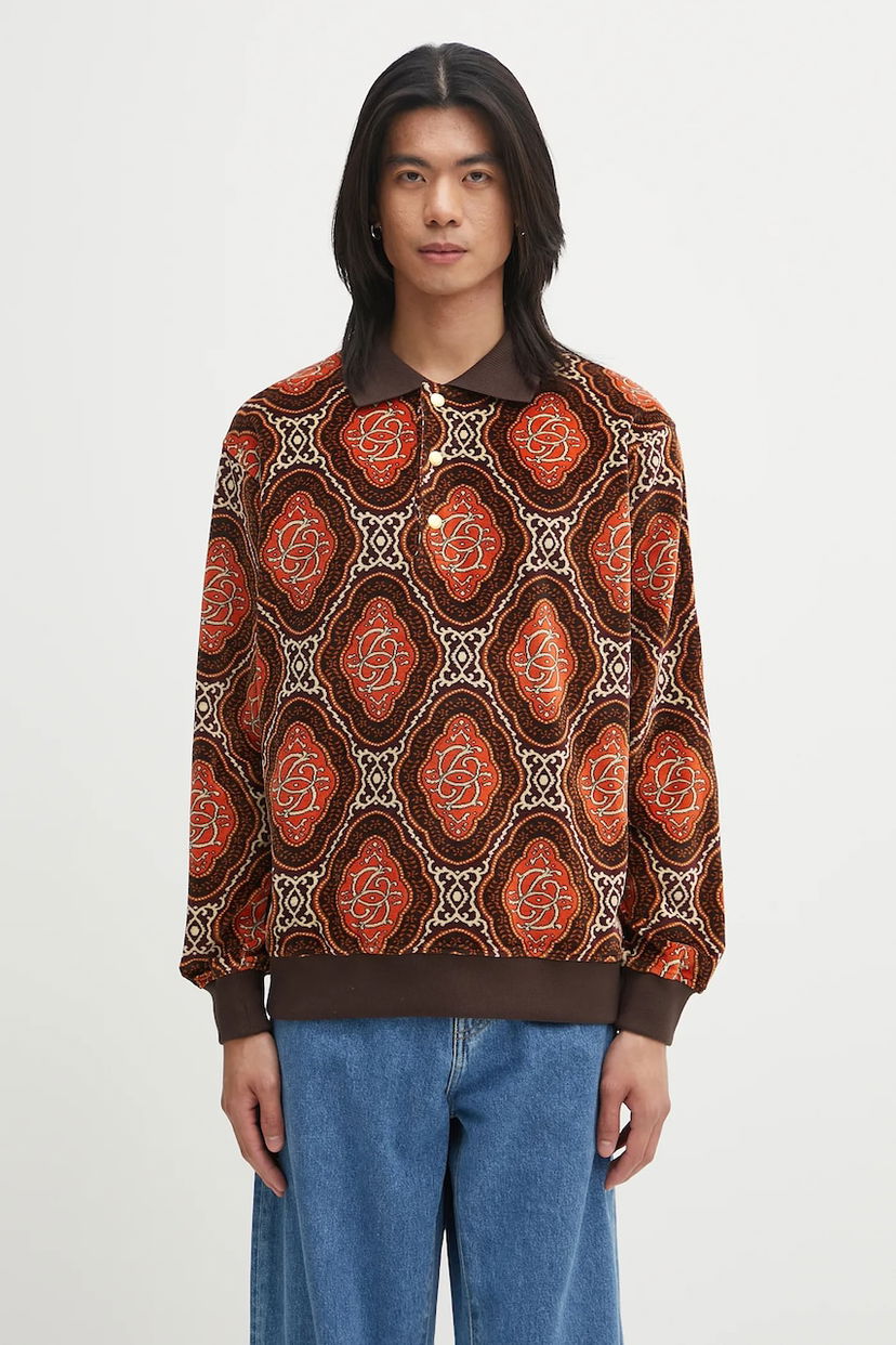Polo majica Drôle de Monsieur Drôle de Monsieur Le Polo Velours Medaillon Long Sleeve Polo Shirt Smeđa | I.PL137.CO235